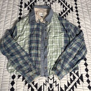 American Eagle Outfitters Plaid Button-Up Shirt - Blue and Green